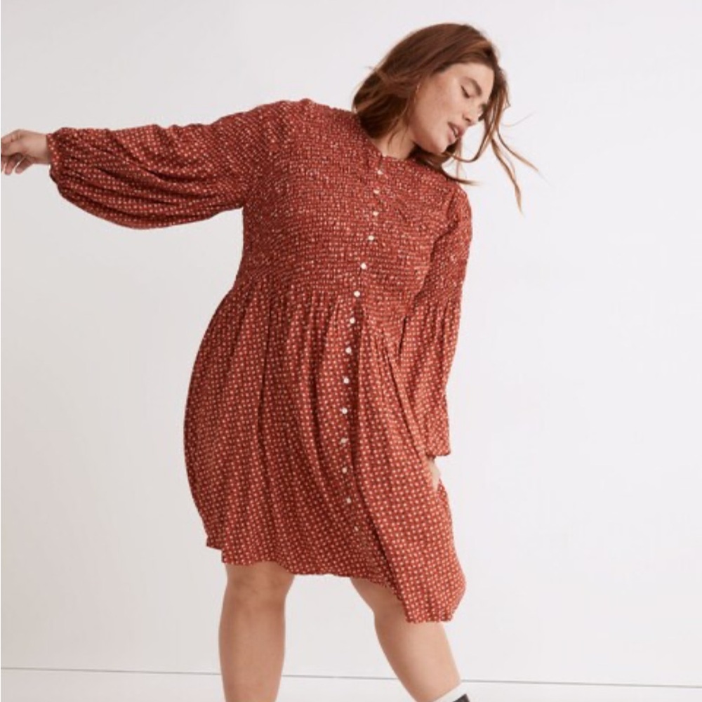 Madewell Rust Long Sleeve Dress with Button Front